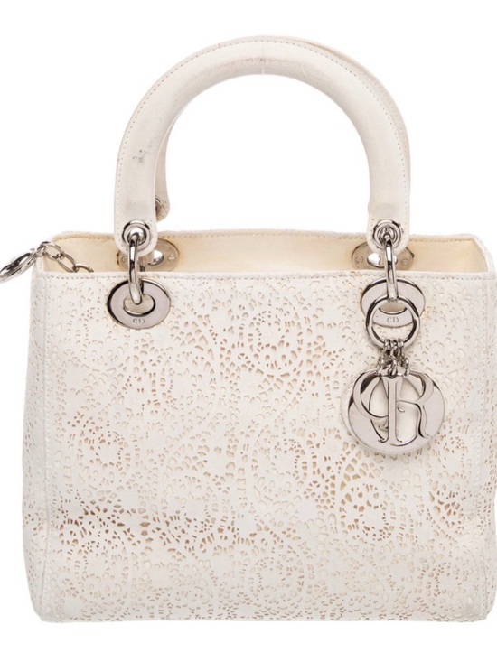 Dior Handbags - Lady Dior Laser-Cut Lady white Top-Handle purse Cannage Medium Limited Edition